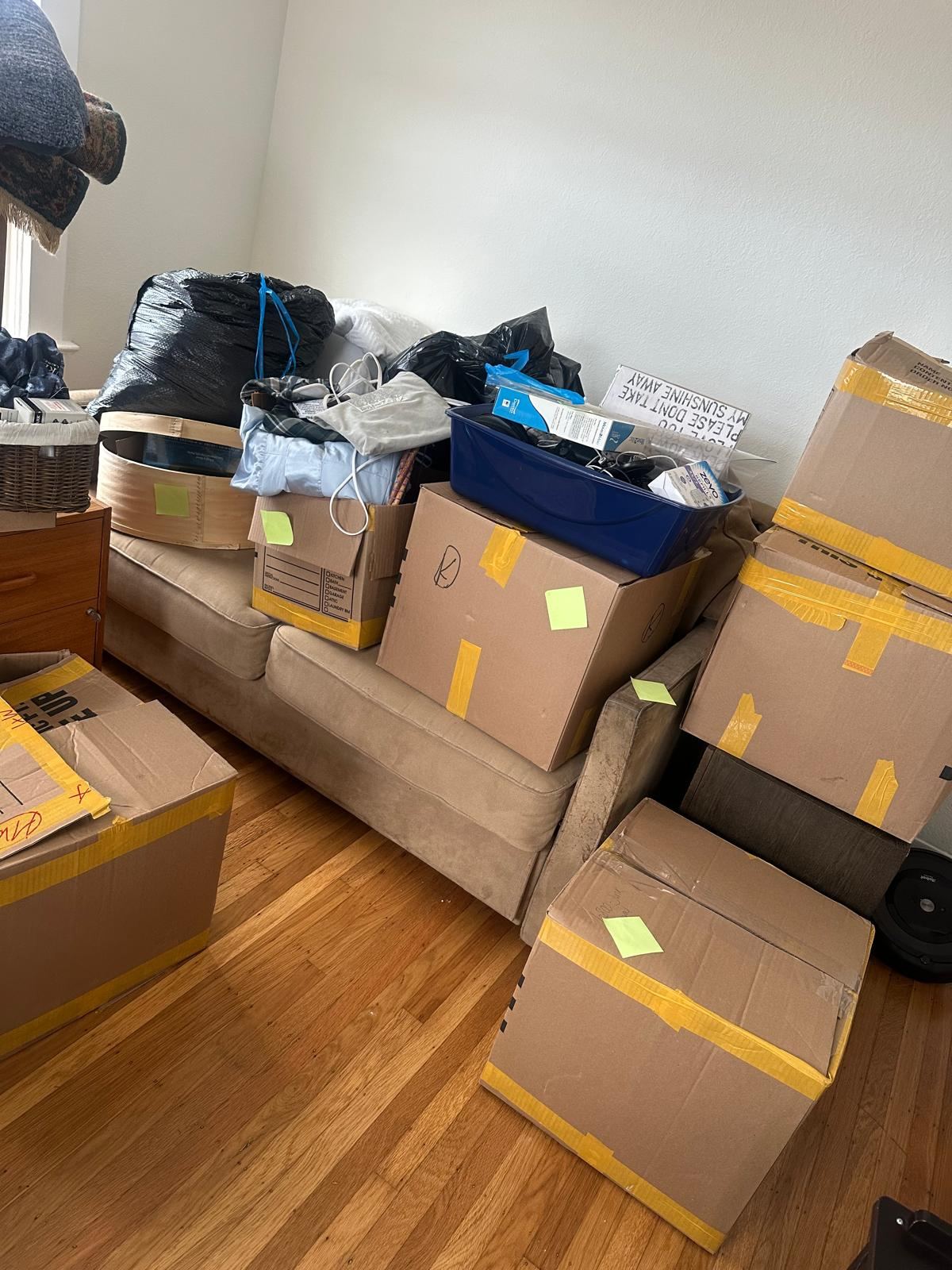 Boxes and household belongings ready for a home cleanout